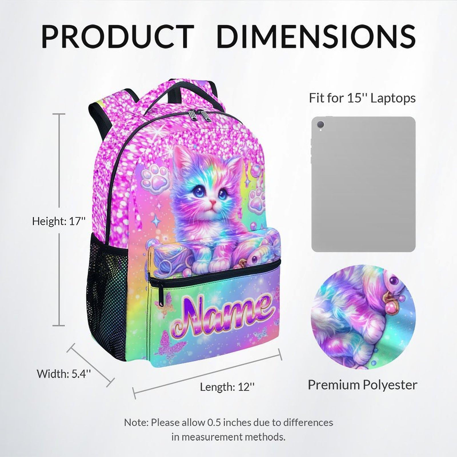 Unicorn Backpack for Girls Custom School Bookbag with Name - Personalized Toddler Schoolbag with Rainbow for Preschool Kindergarten Elementary (17 Inch)