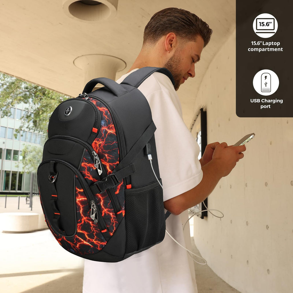 Swissdigital Design Laptop Backpack with USB Charging Port, Travel Backpack Fits 15.6 inches Computer, 31L College School Backpack for Men, Black | SD803-01