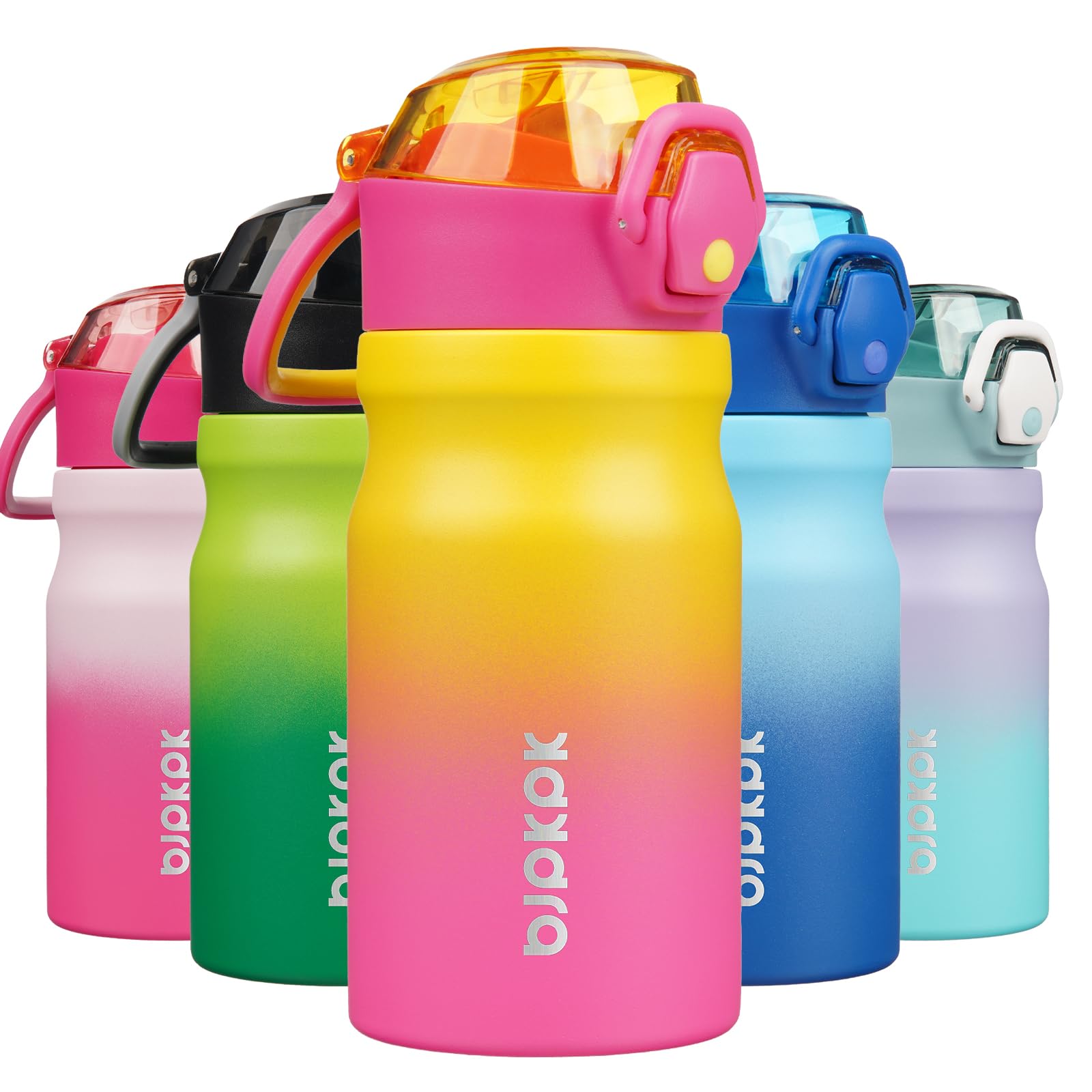 BJPKPK Insulated Water Bottle 18oz Stainless Steel Water Bottles with Straw and Carry Handle Double Wall Metal Thermal Flask,Light Blue Leopard