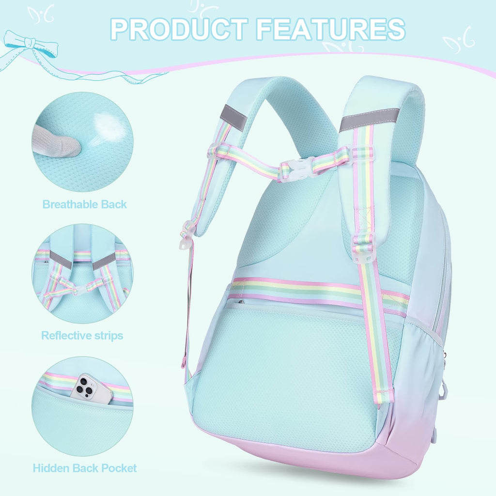DIGOBAY Backpack for Girls, 3PCS Girls Backpack for School with Lunch Bag Pencil Case, Cute Kids Teens Bookbag for Kindergarten Elementary Preschool Middle School (Pink)
