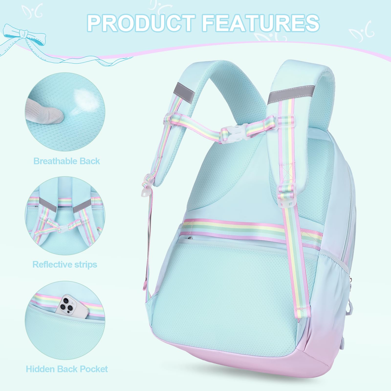 DIGOBAY Backpack for Girls, 3PCS Girls Backpack for School with Lunch Bag Pencil Case, Cute Kids Teens Bookbag for Kindergarten Elementary Preschool Middle School (Pink)