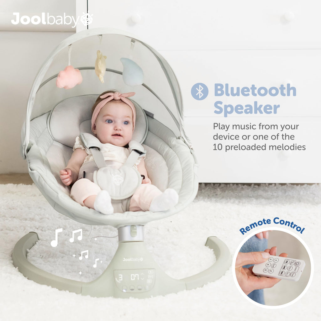 Jool Baby Nova Baby Swing for Infants – Bluetooth Music, Remote (Gray) | Keep Baby Happy While Getting Things Done – Gentle Side-to-Side Motion Helps Baby Feel Content