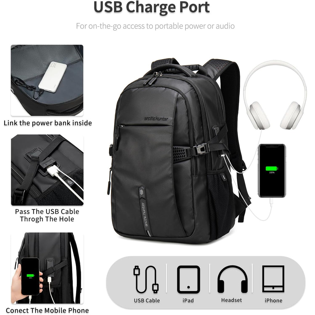 ARCTIC HUNTER AH Business Laptop Backpack for Men Work Commuting, 30L Large Travel Carry On Backpack Flight Approved for Airplane, Professional College Backpacks Casual Daypack Black