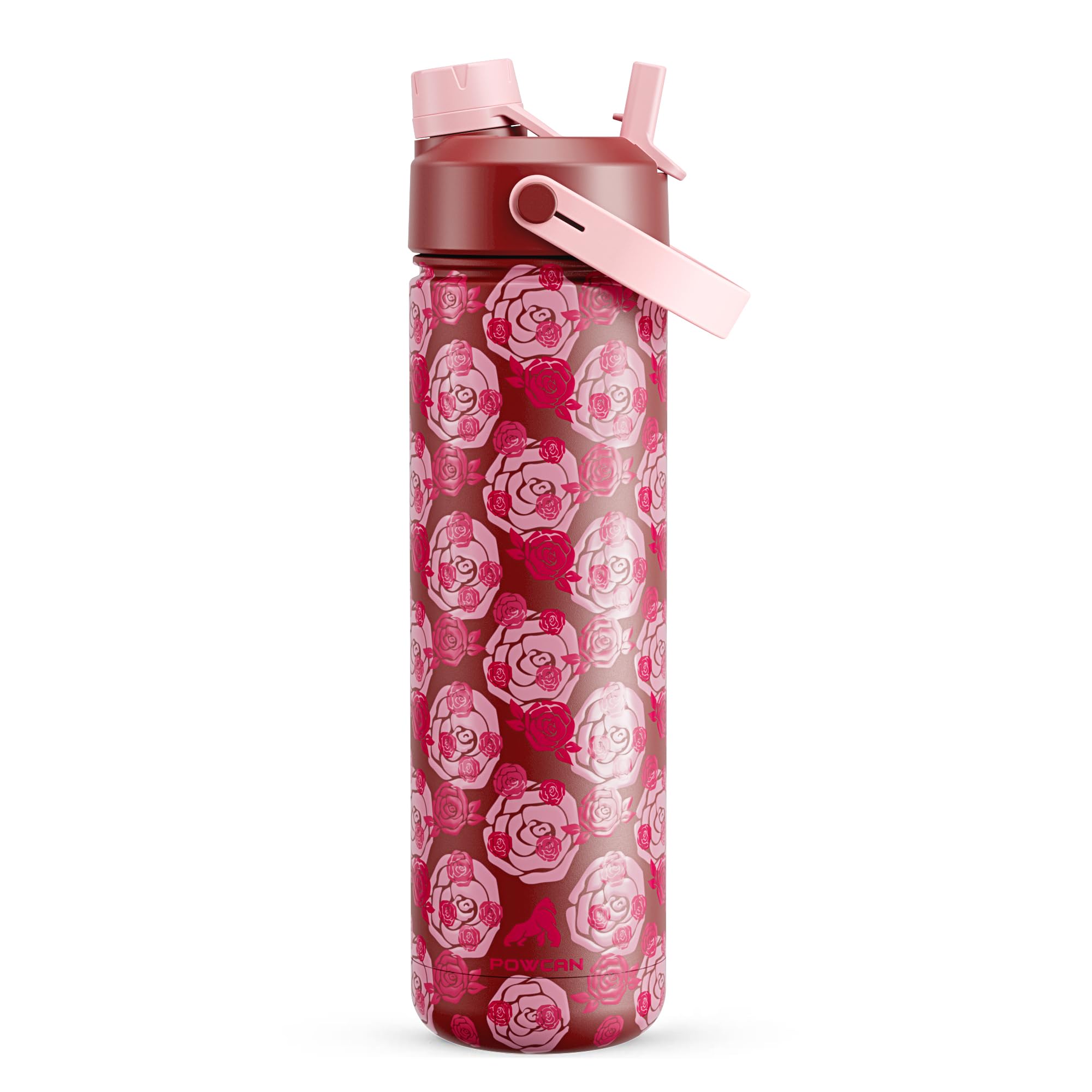 POWCAN 26 oz Insulated Water Bottle with 2-in-1 Straw and Spout Lid, Keep Cold 24H, Leak-Proof, Fits in Car Cup Holder, Stainless Steel Water Bottle for Sports, Travel, and School (Cotton Candy)