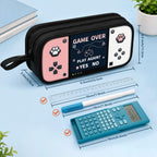 Game Controller Pencil Case for Boys Kids Teens, Large Capacity Pencil Pouch with 3 Compartments, 7 Pockets and Label Pocket for School College Office Travel (Red & Blue)