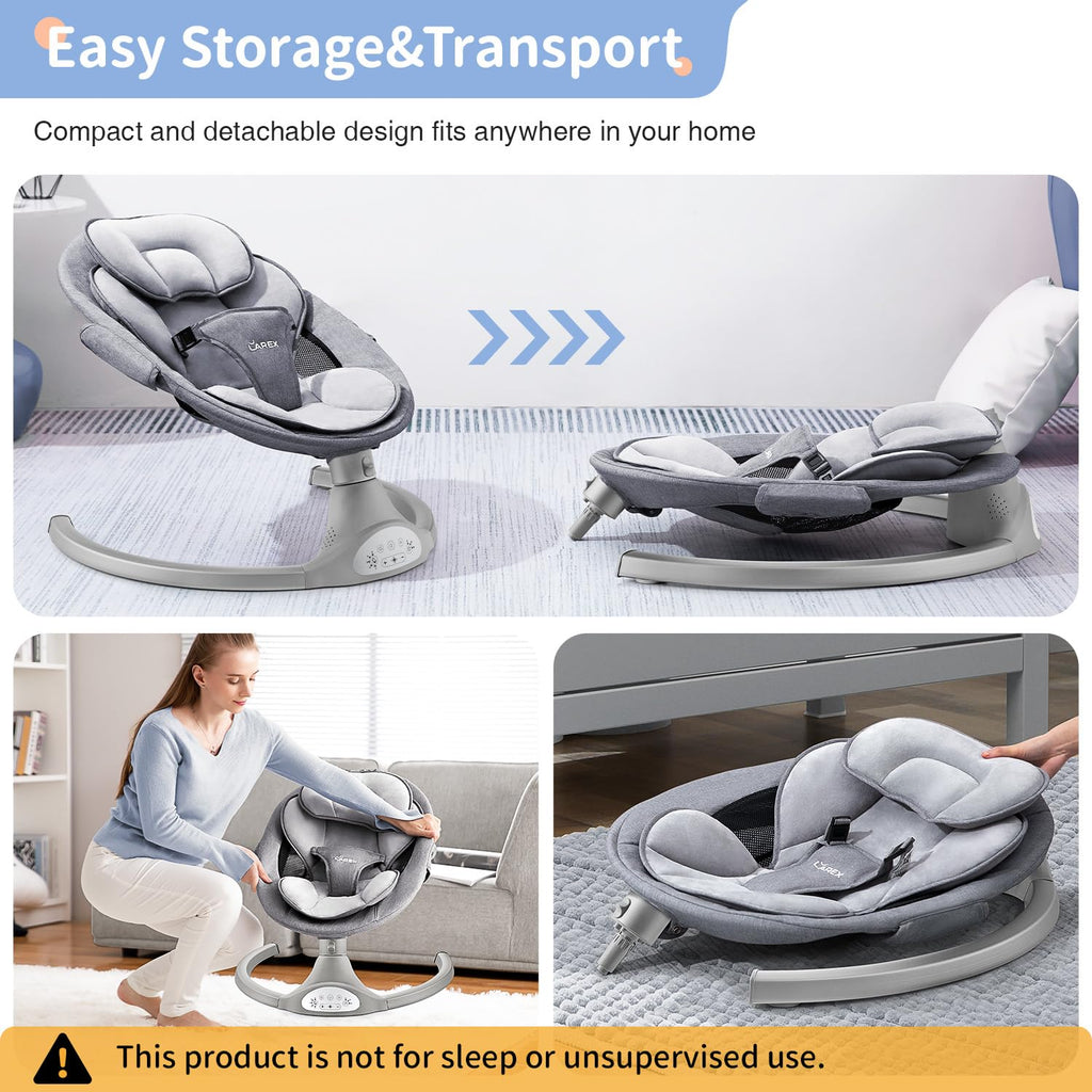 LAREX Baby Swing Infant Swing Electric Toddler Baby Rocker Portable for Newborn Boy Girl, 5 Sway Speeds with Remote Control, 10 Preset Melodies and Bluetooth, 0-6 Months Max 20 Lbs (Black)