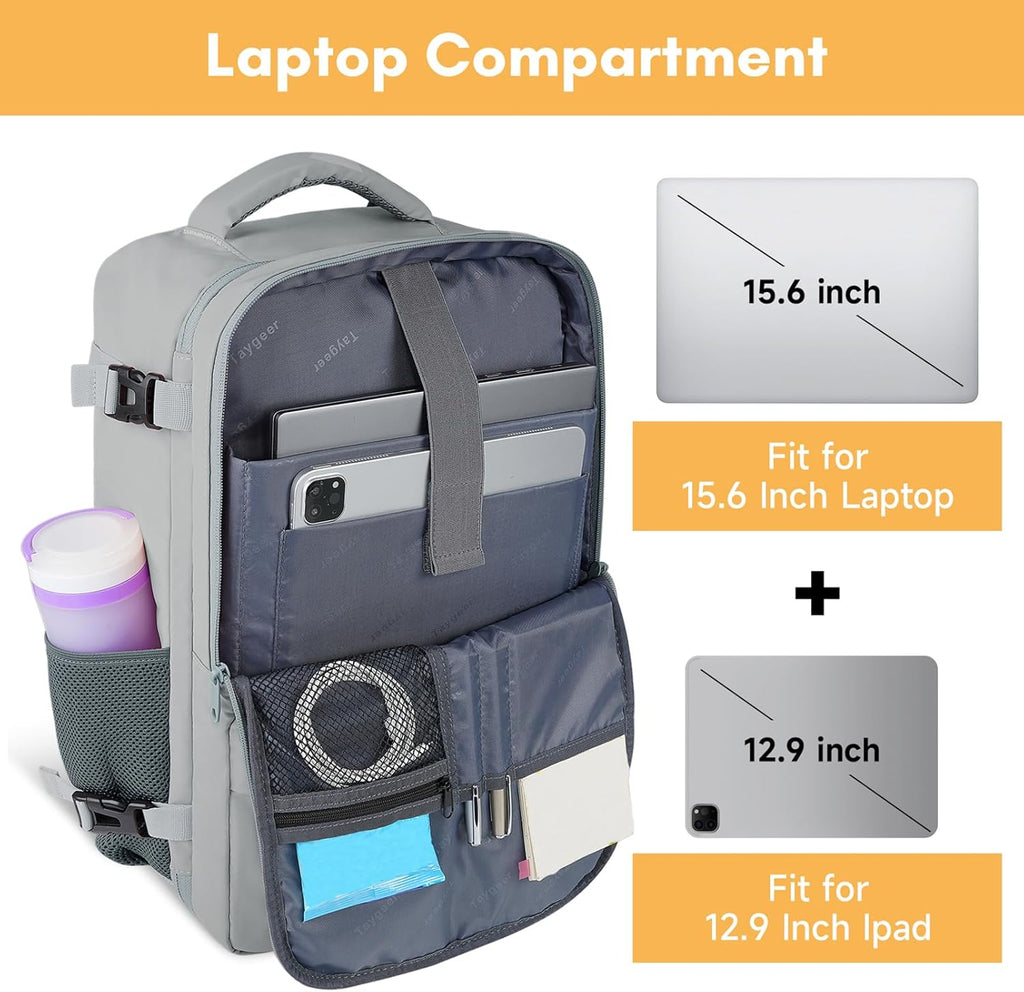 Taygeer Travel Laptop Backpack for Men Women, Airplane Approved Travel Backpack Suitcase with Water Bottle Pocket, Lightweight College 35l Luggage Bag 15.6inch Laptop Mochila Gifts for Business,Black