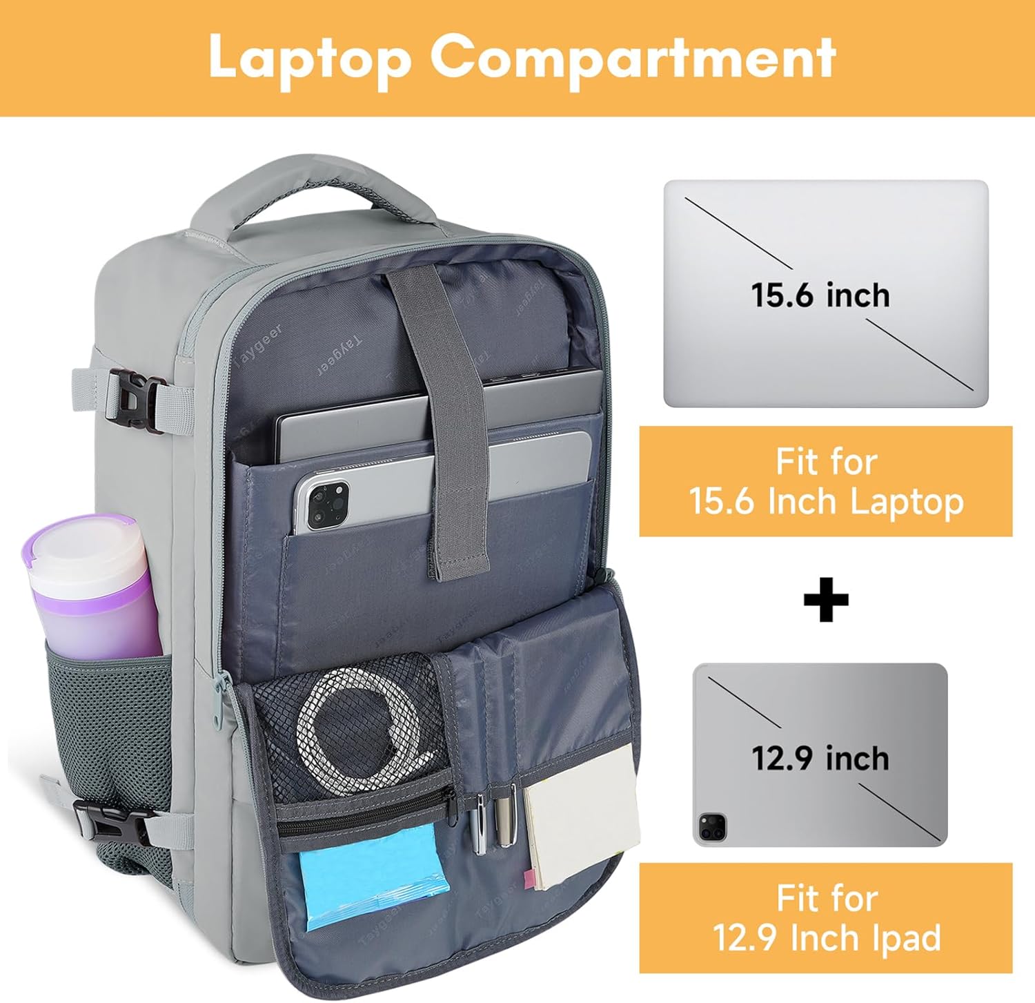 Taygeer Travel Laptop Backpack for Men Women, Airplane Approved Travel Backpack Suitcase with Water Bottle Pocket, Lightweight College 35l Luggage Bag 15.6inch Laptop Mochila Gifts for Business,Black
