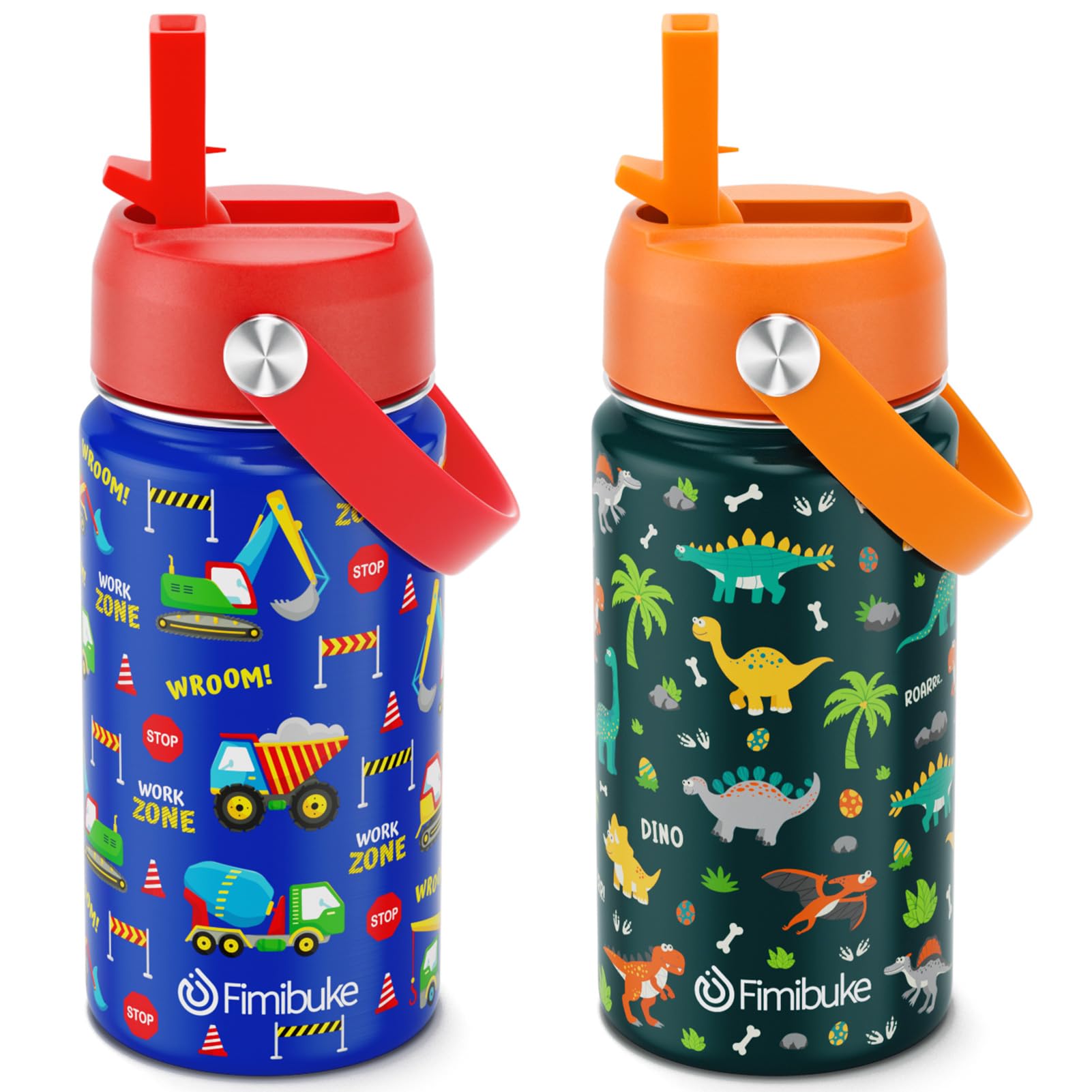 Fimibuke Kids Insulated Water Bottle, 14oz BPA FREE 18/8 Stainless Steel Travel Tumbler Double Wall Vacuum Leak Proof Kids Cup with Straw Metal Water Bottle for School Boys Girls(1 Pack, Rainbow)