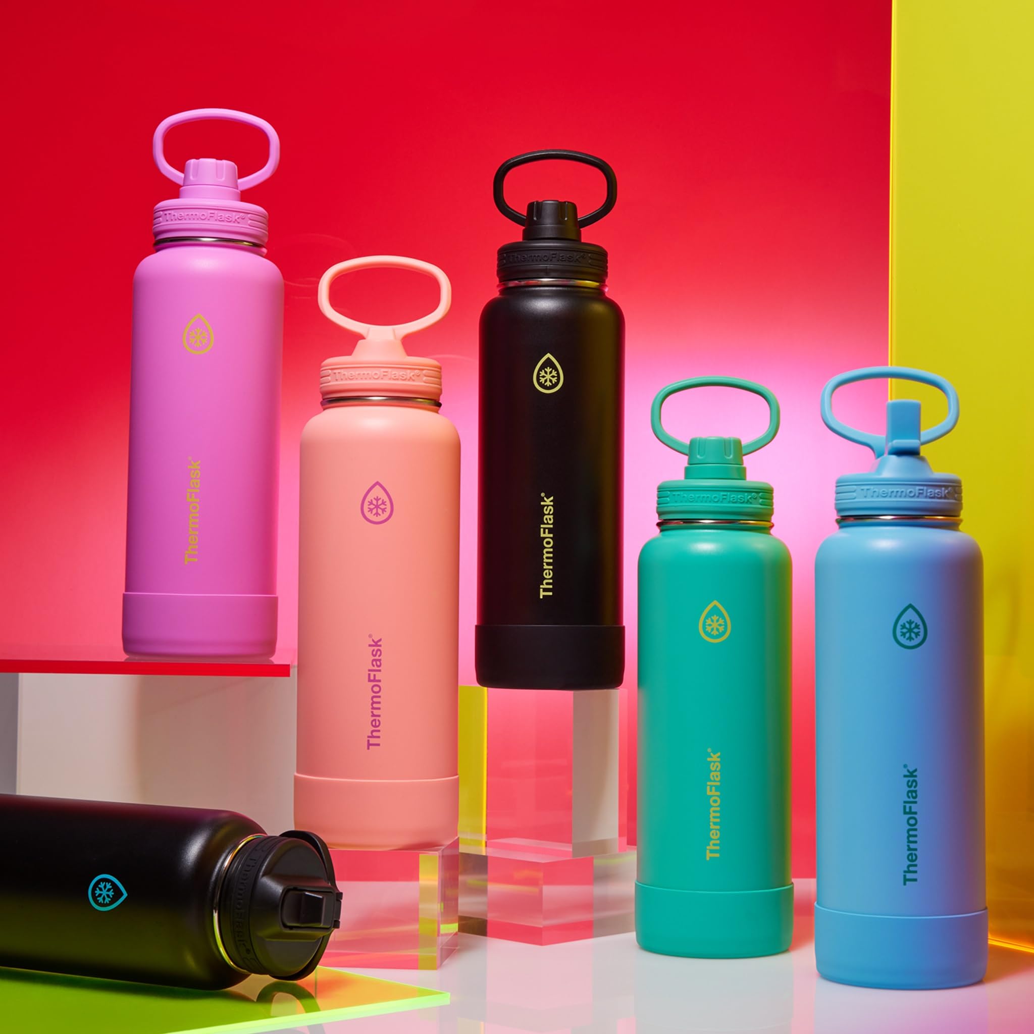 ThermoFlask Insulated Water Bottle with Straw Lid (24 oz, Purple Sunset) - Leakproof, Stainless Steel Water Bottle for Cold & Hot Drinks, Travel & Daily Hydration