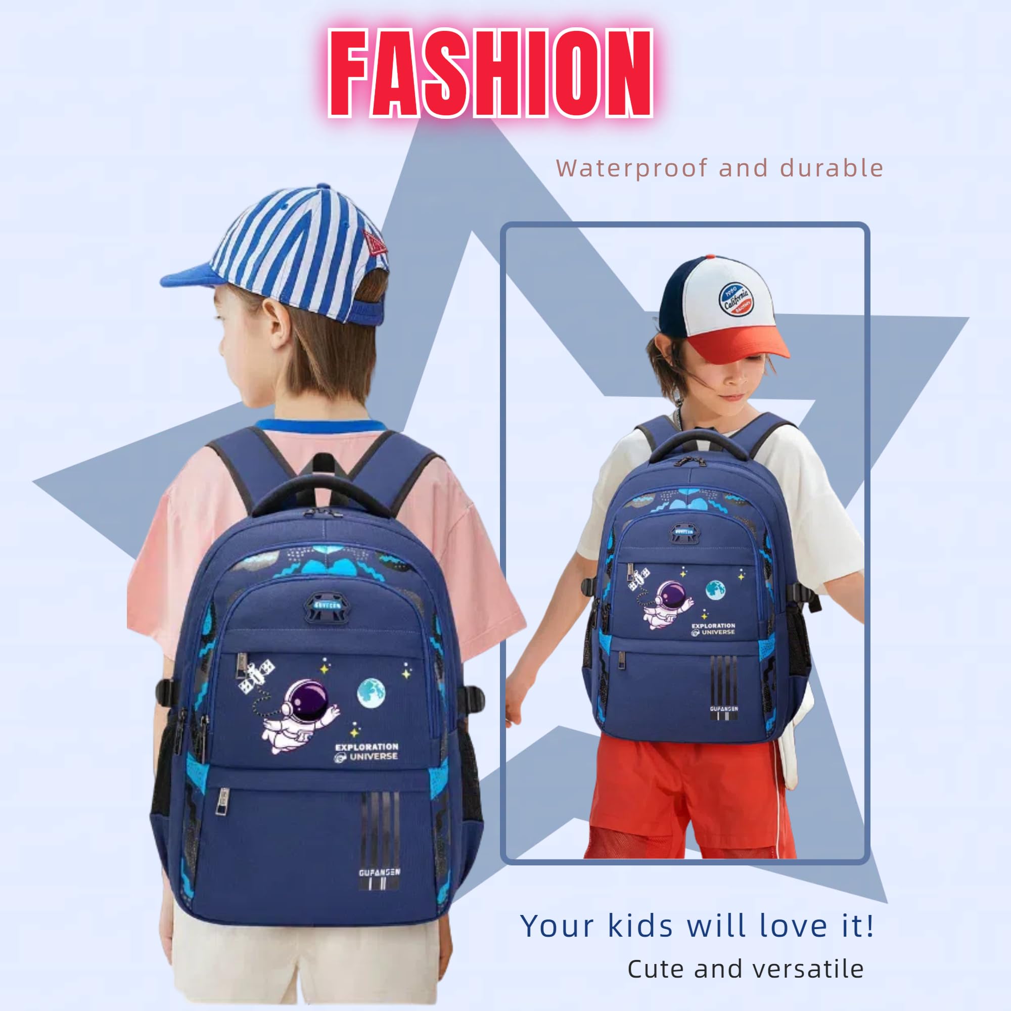 ZHANAO Boys Backpack Astronaut Sports Kids Backpack Space Schoolbag for Girls&Boys Elementary Student Bookbag