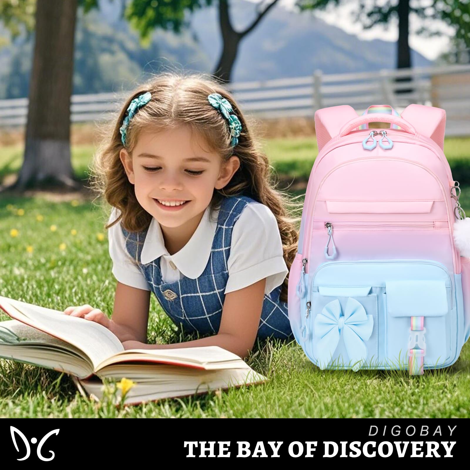 DIGOBAY Backpack for Girls, 3PCS Girls Backpack for School with Lunch Bag Pencil Case, Cute Kids Teens Bookbag for Kindergarten Elementary Preschool Middle School (Pink)