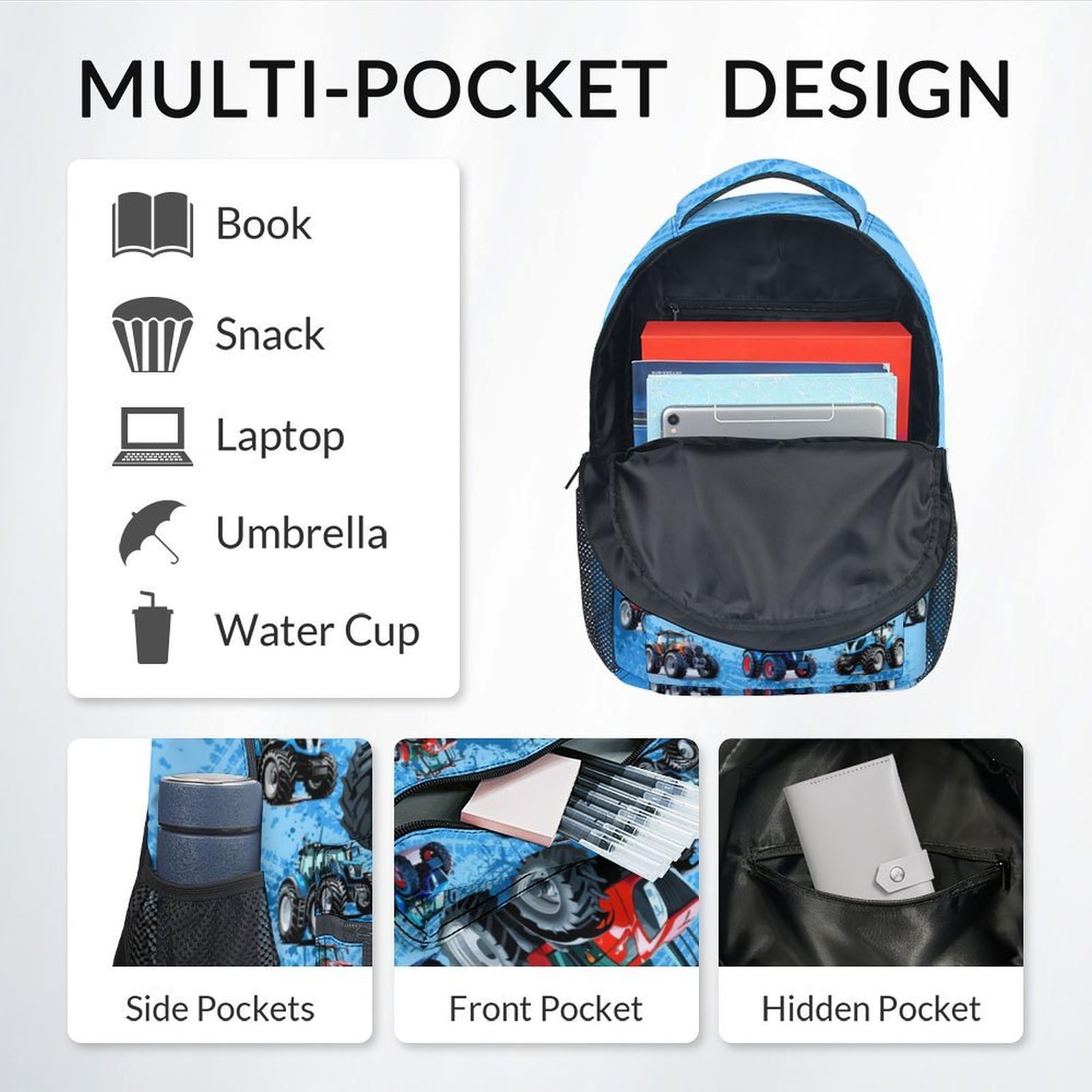 Boys Back Pack for Kids School Backpack with Airplane Print, 17 Inch Toddlers Bookbag with Padded Shoulder Straps, Lightweight Book Bag for Back to School Gifts