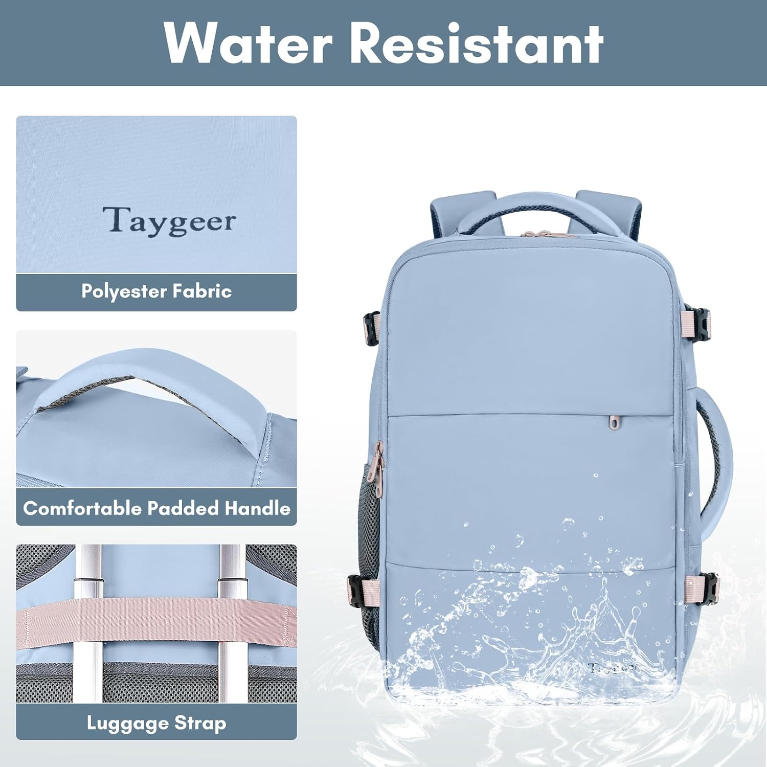 Taygeer Travel Laptop Backpack for Men Women, Airplane Approved Travel Backpack Suitcase with Water Bottle Pocket, Lightweight College 35l Luggage Bag 15.6inch Laptop Mochila Gifts for Business,Black