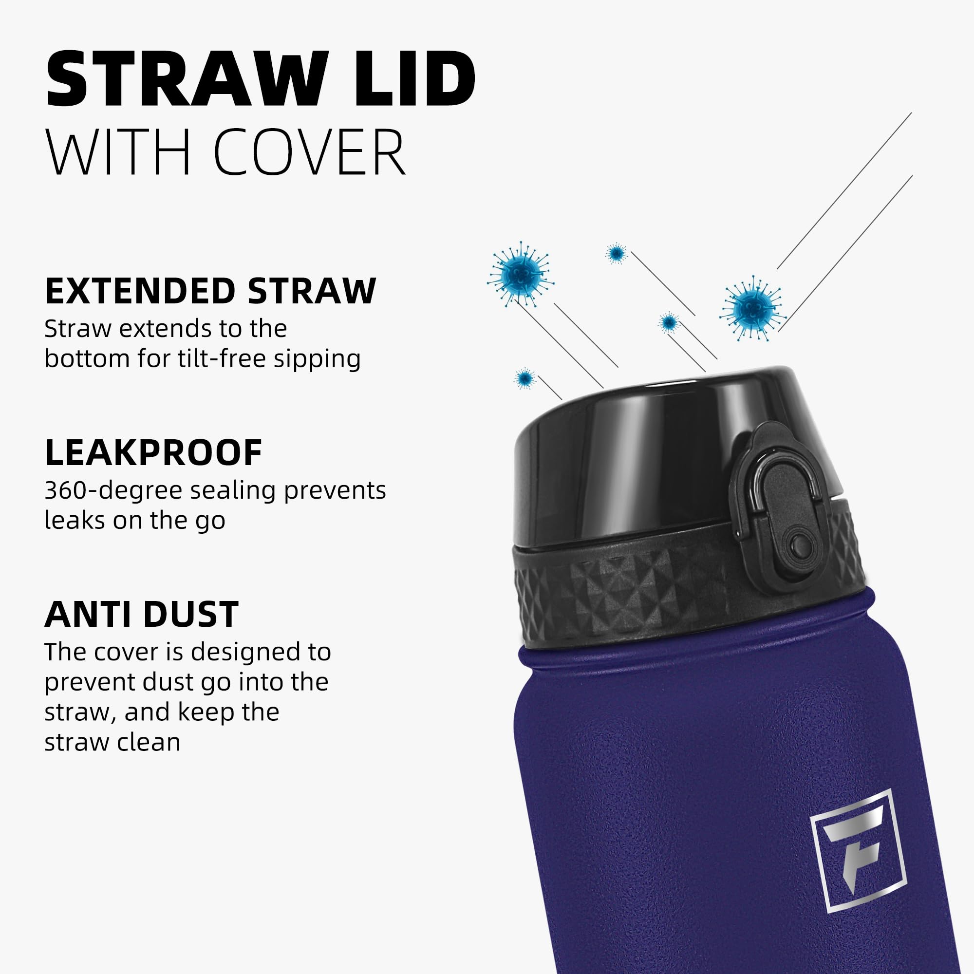Fanhaw 20 Oz Kids Insulated Stainless Steel Water Bottle with Straw Lid, Leakproof & Anti-Dust Everyday Use Bottle for School, Women & Men, Back to School Essentials (Black)