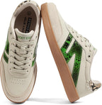 LUCKY STEP Women Classic Retro Gum Sole Fashion Sneakers Casual Tennis Skate Shoe Genuine Leather Walking Footwear Anti Slip Trainers