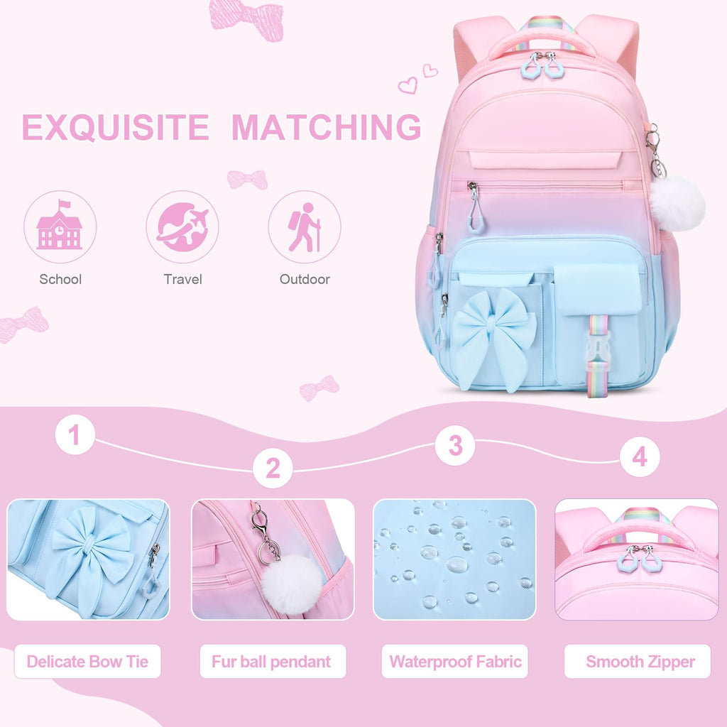 DIGOBAY Backpack for Girls, 3PCS Girls Backpack for School with Lunch Bag Pencil Case, Cute Kids Teens Bookbag for Kindergarten Elementary Preschool Middle School (Pink)