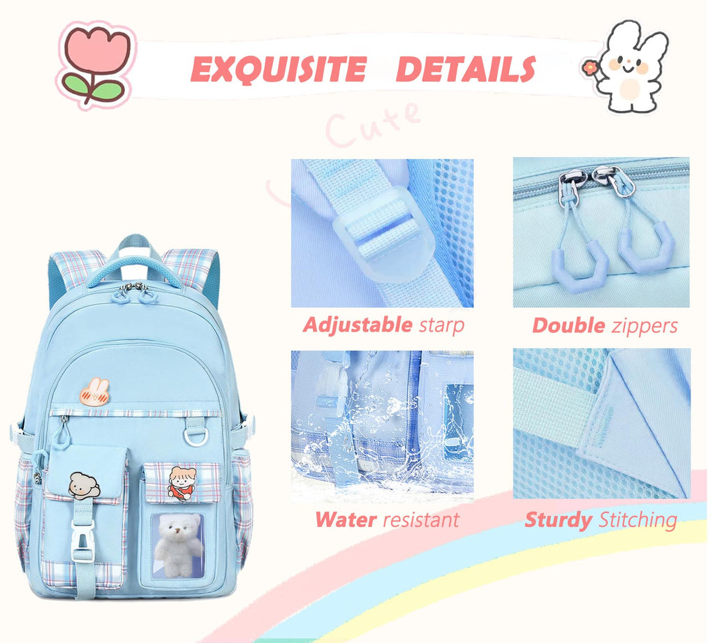 PRLINJSK Girls Backpack，Cute School Backpack for Girls Kids Teens，Kawaii Bookbag for Primary Elementary，Purple