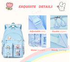 PRLINJSK Girls Backpack，Cute School Backpack for Girls Kids Teens，Kawaii Bookbag for Primary Elementary，Purple