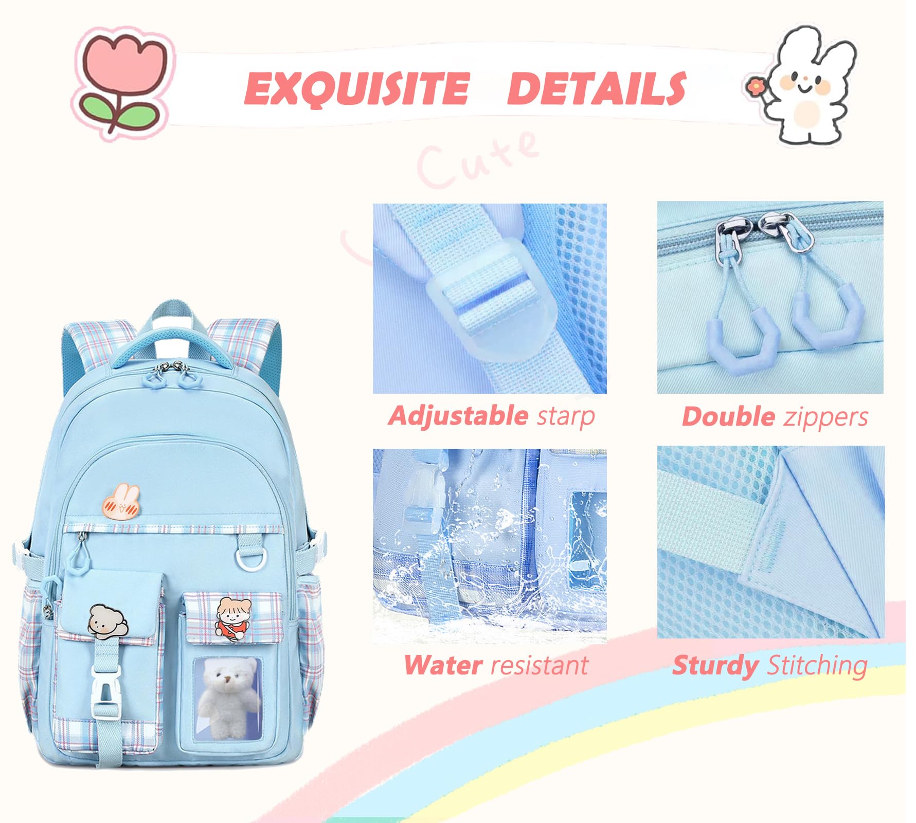 PRLINJSK Girls Backpack，Cute School Backpack for Girls Kids Teens，Kawaii Bookbag for Primary Elementary，Purple