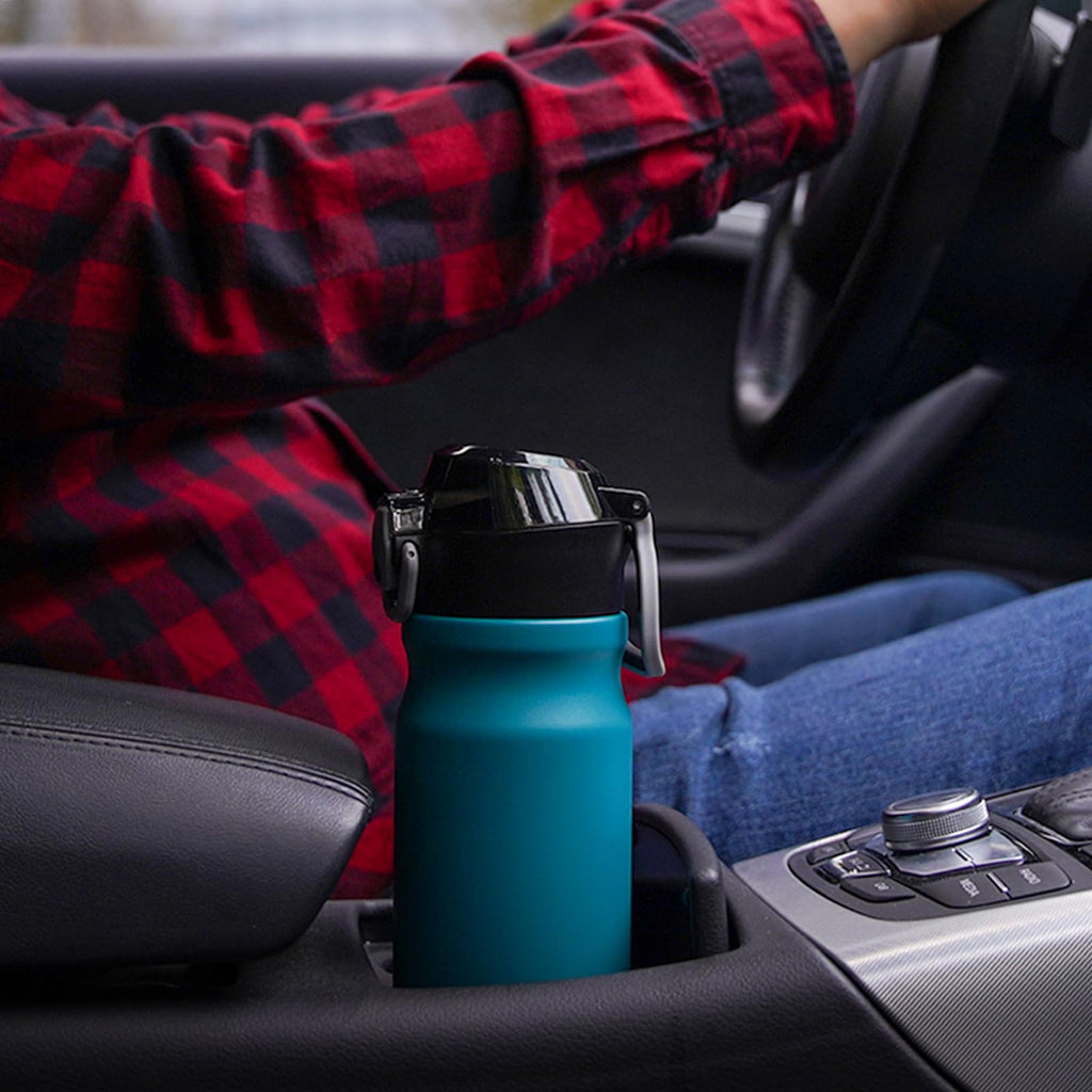 BJPKPK Insulated Water Bottle 18oz Stainless Steel Water Bottles with Straw and Carry Handle Double Wall Metal Thermal Flask,Light Blue Leopard
