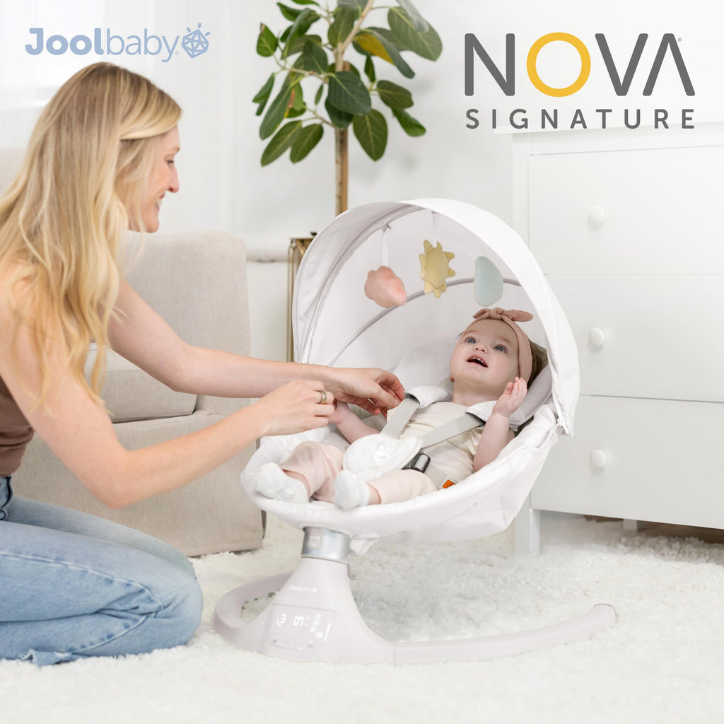 Jool Baby Nova Baby Swing for Infants – Bluetooth Music, Remote (Gray) | Keep Baby Happy While Getting Things Done – Gentle Side-to-Side Motion Helps Baby Feel Content