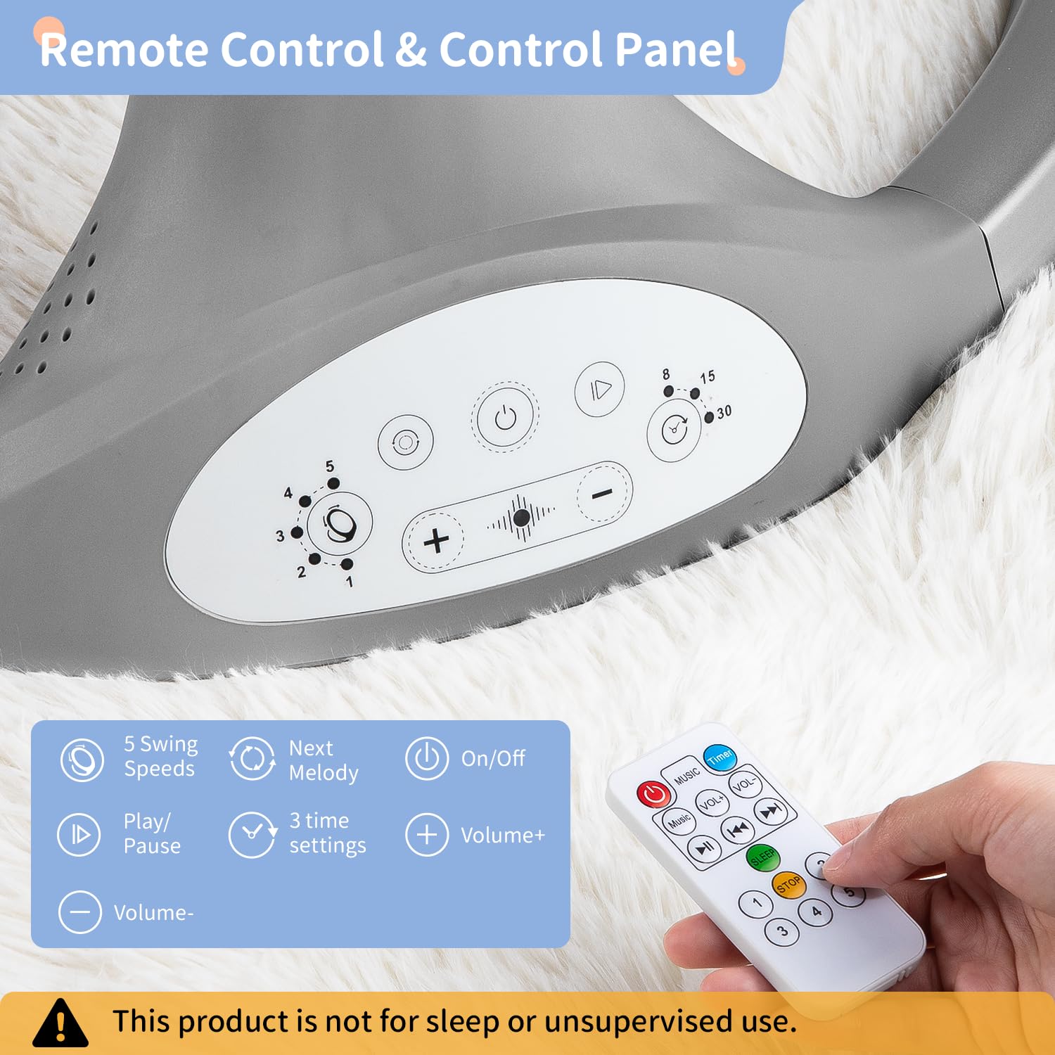 LAREX Baby Swing Infant Swing Electric Toddler Baby Rocker Portable for Newborn Boy Girl, 5 Sway Speeds with Remote Control, 10 Preset Melodies and Bluetooth, 0-6 Months Max 20 Lbs (Black)