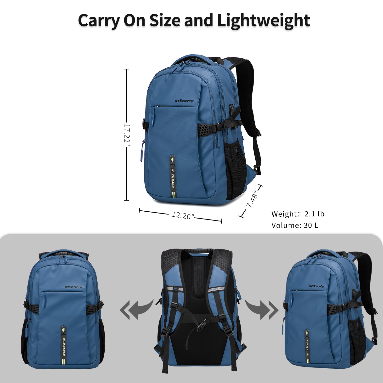 ARCTIC HUNTER AH Business Laptop Backpack for Men Work Commuting, 30L Large Travel Carry On Backpack Flight Approved for Airplane, Professional College Backpacks Casual Daypack Black