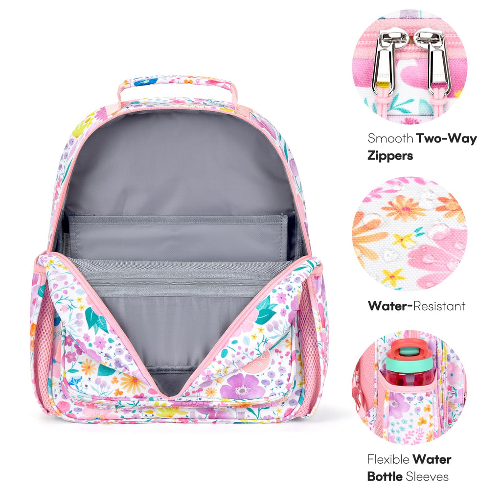 mibasies Kids Backpack for Girls: Girls Backpack 5-8 - Kindergarten Elementary School Bookbag for Girl - Flower Pink