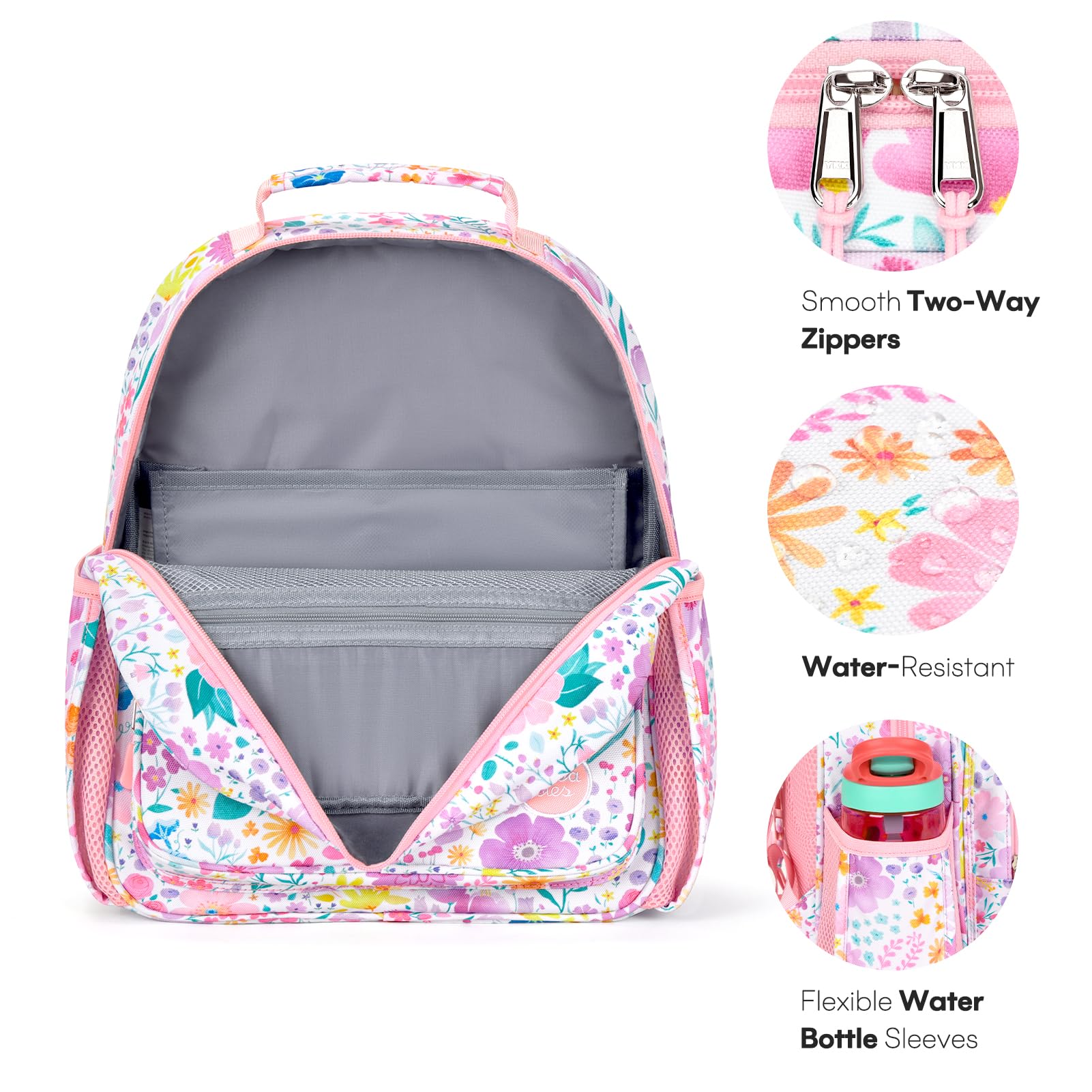 mibasies Kids Backpack for Girls: Girls Backpack 5-8 - Kindergarten Elementary School Bookbag for Girl - Flower Pink