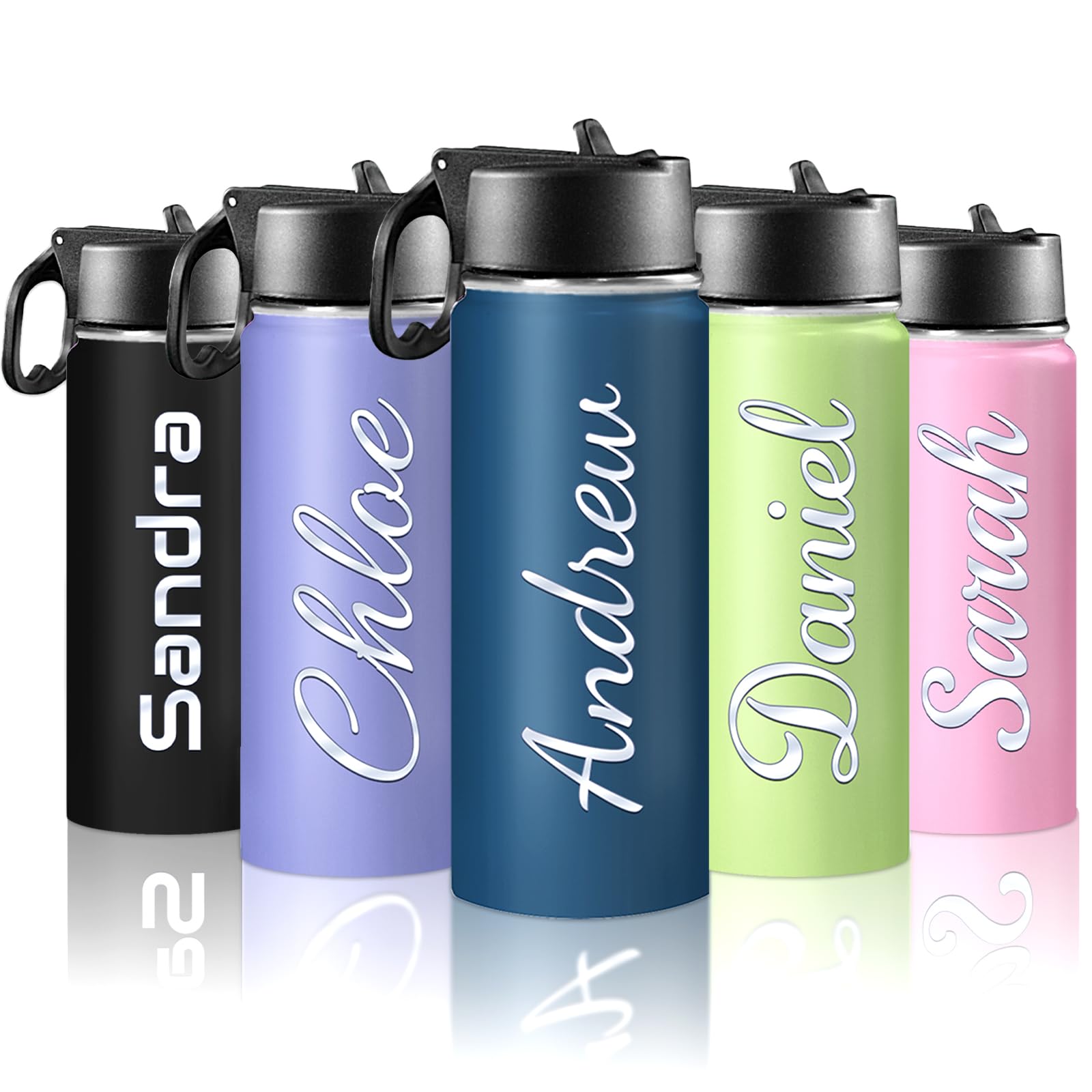 Back to School, Personalized Insulated Water Bottle for Kids 18oz Custom Name Stainless Steel Sports Water Bottles with Straw Lid Gifts for girls Boys woman man School Sports