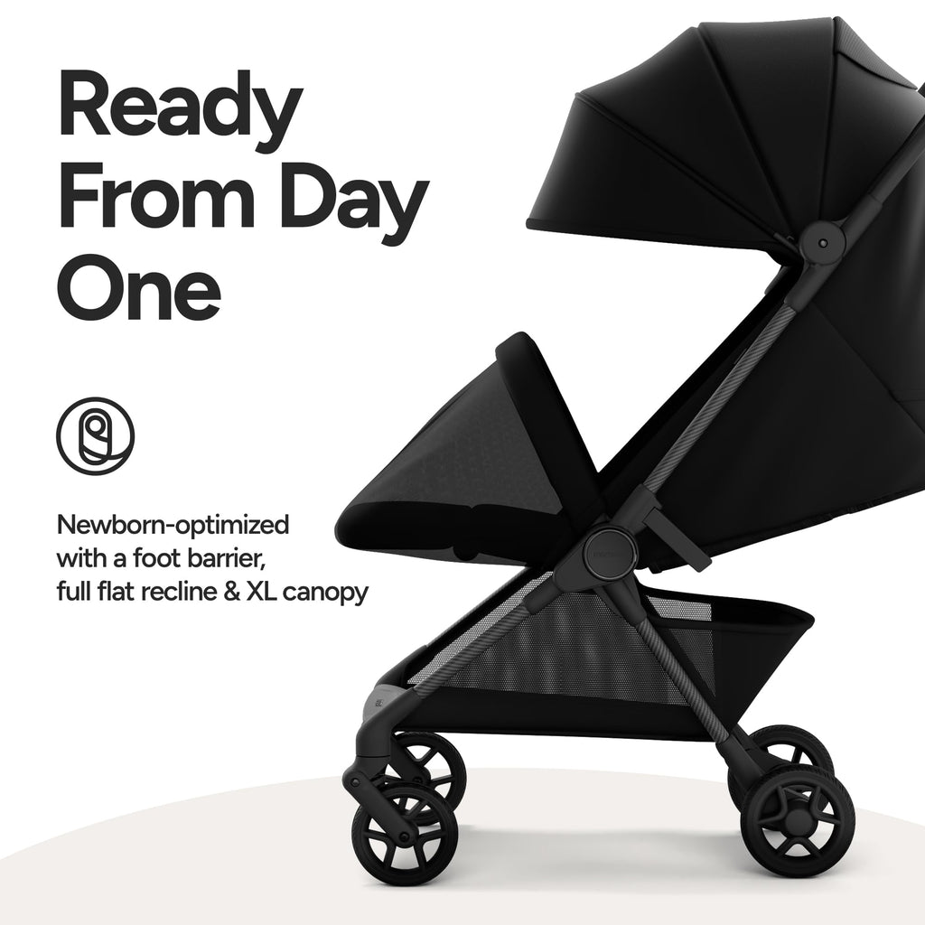 Mompush Nexis Carbon Travel Stroller, Ultra-Lightweight 11.5 lbs, Compact & Airplane Carry-On Approved, One-Second Auto-Fold, One-Hand Full Recline, from Birth to 50 lbs, JPMA Certified, Khaki