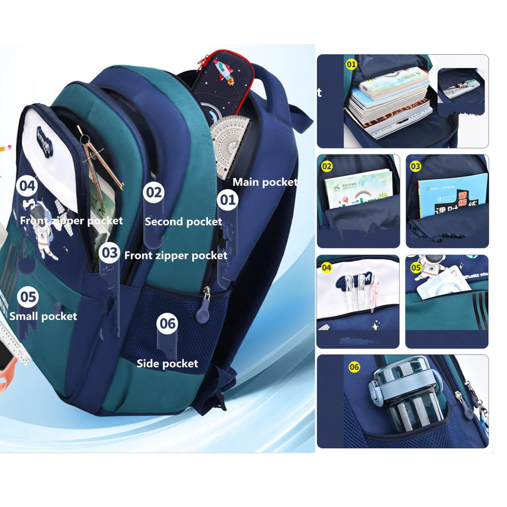 ZHANAO Boys Backpack Astronaut Sports Kids Backpack Space Schoolbag for Girls&Boys Elementary Student Bookbag