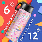 Back to School, Personalized Insulated Water Bottle for Kids 18oz Custom Name Stainless Steel Sports Water Bottles with Straw Lid Gifts for girls Boys woman man School Sports