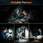 2Pack Magnetic Rechargeable LED Work Light/Flashlight for Mechanics | All Aluminum, 1500 High Lumens, Digital Display, 7 Modes, 360° Rotation, for Car Repairing, Emergency, Gifts for Father