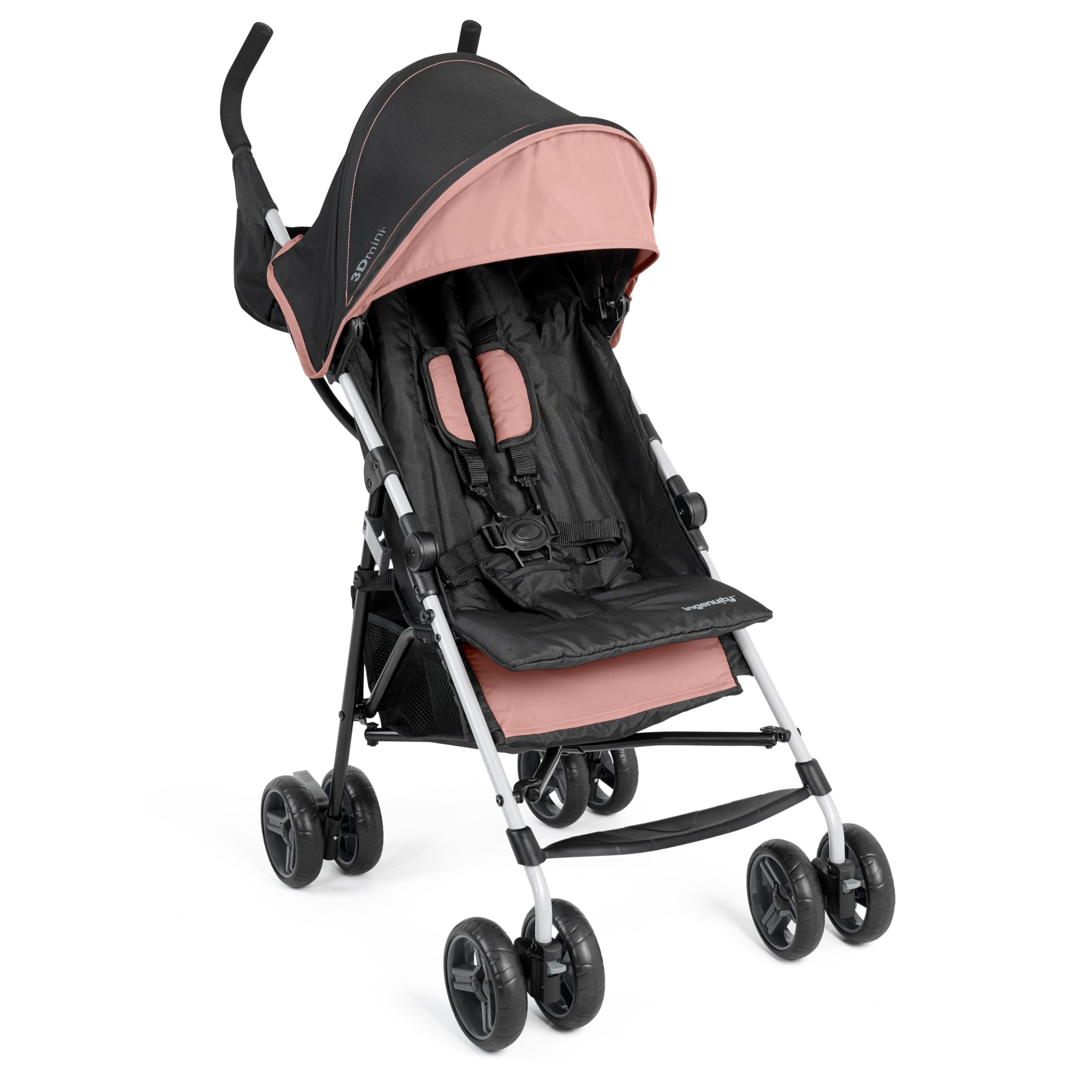 Ingenuity 3D Mini Convenience Stroller – Lightweight Stroller with Compact Fold, Multi-Position Recline, Canopy with Pop Out Sun Visor and More – Umbrella Stroller for Travel, Pink