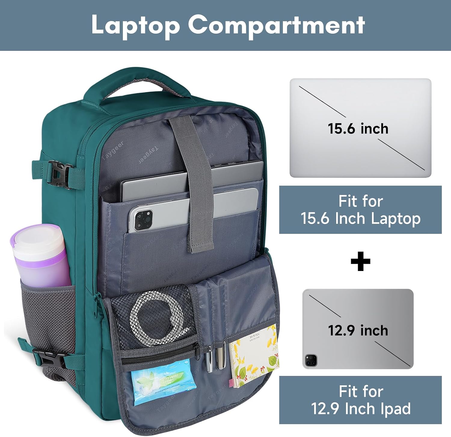 Taygeer Travel Laptop Backpack for Men Women, Airplane Approved Travel Backpack Suitcase with Water Bottle Pocket, Lightweight College 35l Luggage Bag 15.6inch Laptop Mochila Gifts for Business,Black