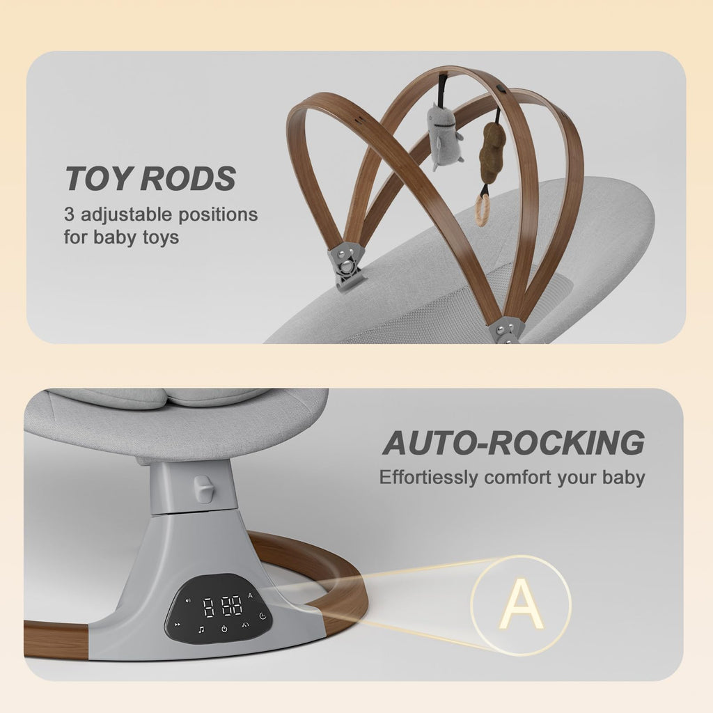 Baby Swings for Infants, Monamii Baby Swing, Bluetooth Infant Swing with Music Speaker, 5 Speeds and Remote Control, Indoor & Outdoor Use (Beige)