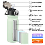 BJPKPK Insulated Water Bottle 18oz Stainless Steel Water Bottles with Straw and Carry Handle Double Wall Metal Thermal Flask,Light Blue Leopard