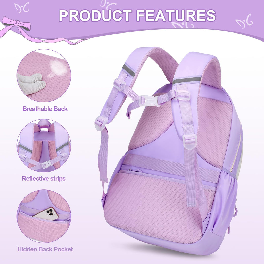 DIGOBAY Backpack for Girls, 3PCS Girls Backpack for School with Lunch Bag Pencil Case, Cute Kids Teens Bookbag for Kindergarten Elementary Preschool Middle School (Pink)