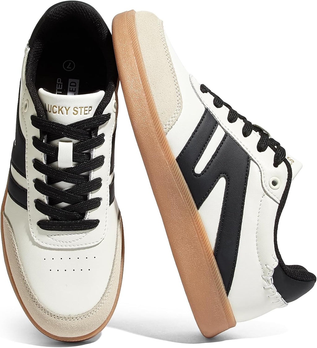 LUCKY STEP Women Classic Retro Gum Sole Fashion Sneakers Casual Tennis Skate Shoe Genuine Leather Walking Footwear Anti Slip Trainers