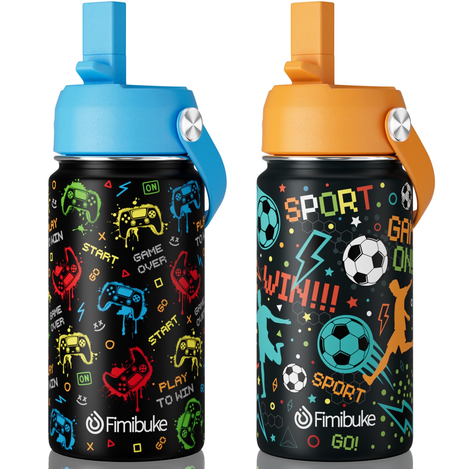 Fimibuke Kids Insulated Water Bottle, 14oz BPA FREE 18/8 Stainless Steel Travel Tumbler Double Wall Vacuum Leak Proof Kids Cup with Straw Metal Water Bottle for School Boys Girls(1 Pack, Rainbow)
