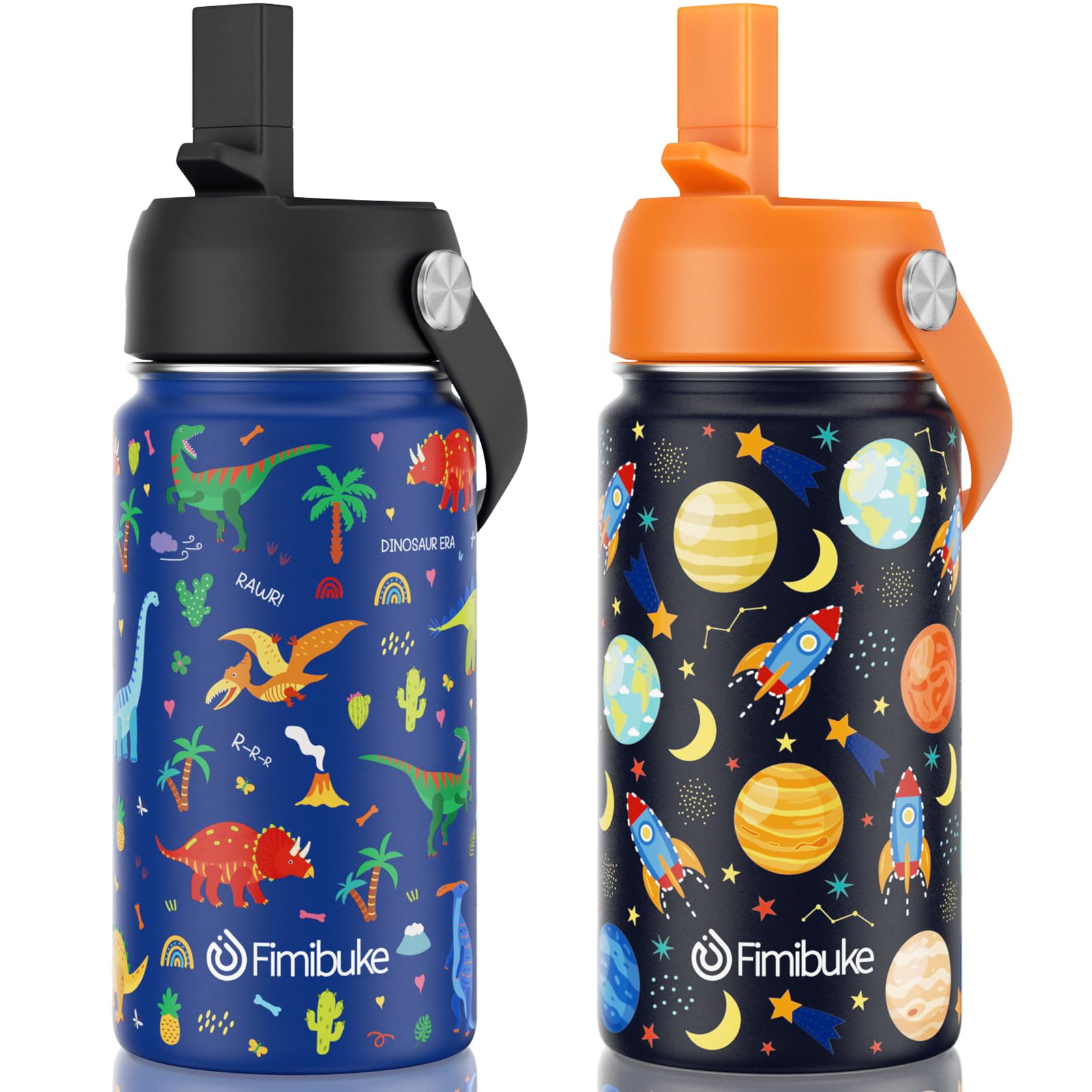 Fimibuke Kids Insulated Water Bottle, 14oz BPA FREE 18/8 Stainless Steel Travel Tumbler Double Wall Vacuum Leak Proof Kids Cup with Straw Metal Water Bottle for School Boys Girls(1 Pack, Rainbow)