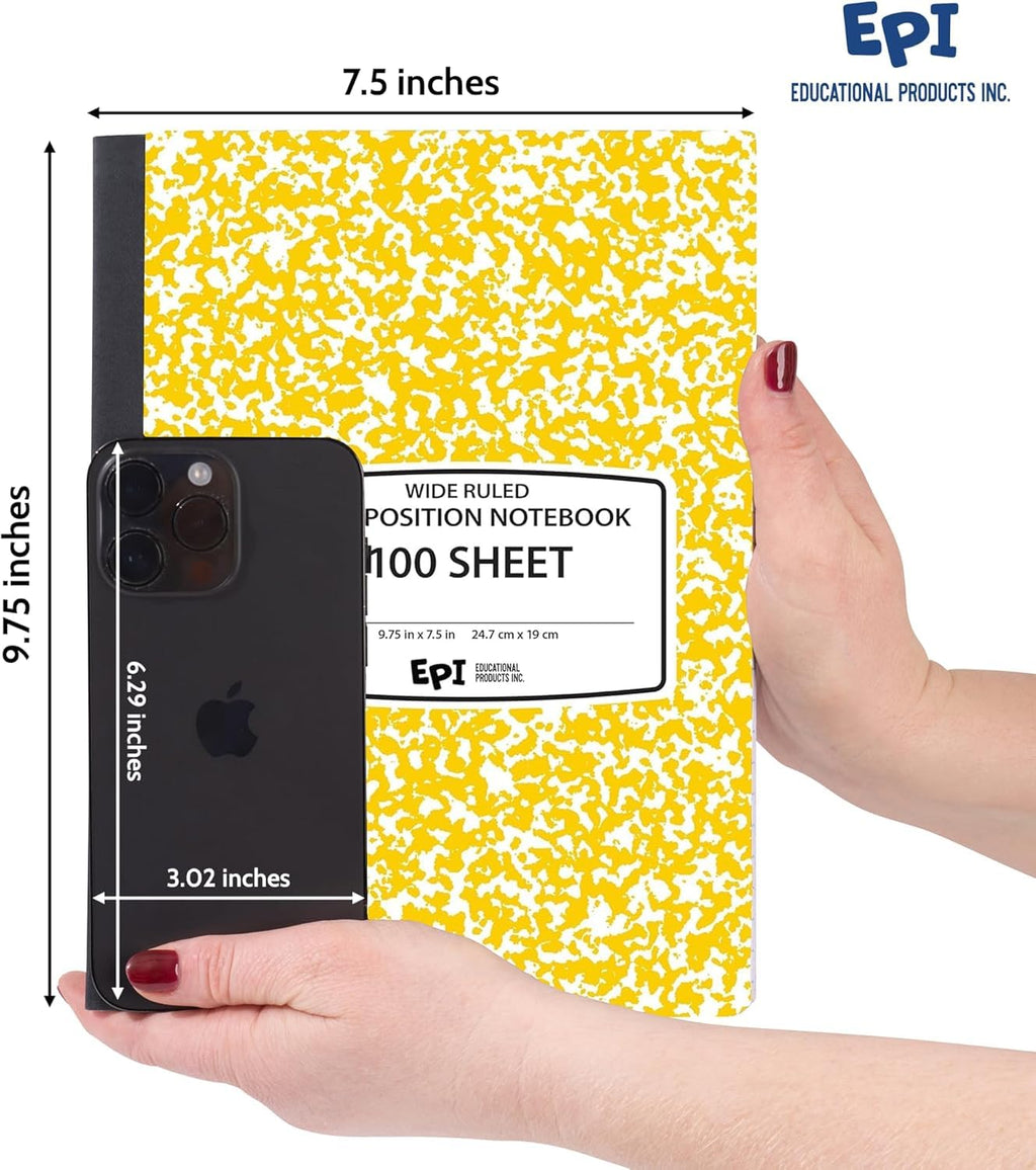 4 Pack - EPI Marble Hardcover Wide Ruled Composition Notebook | 200 Pages (100 Sheets), 9.75 x 7.5 in, Sturdy Sewn Binding | School, Office, Journaling, Notes
