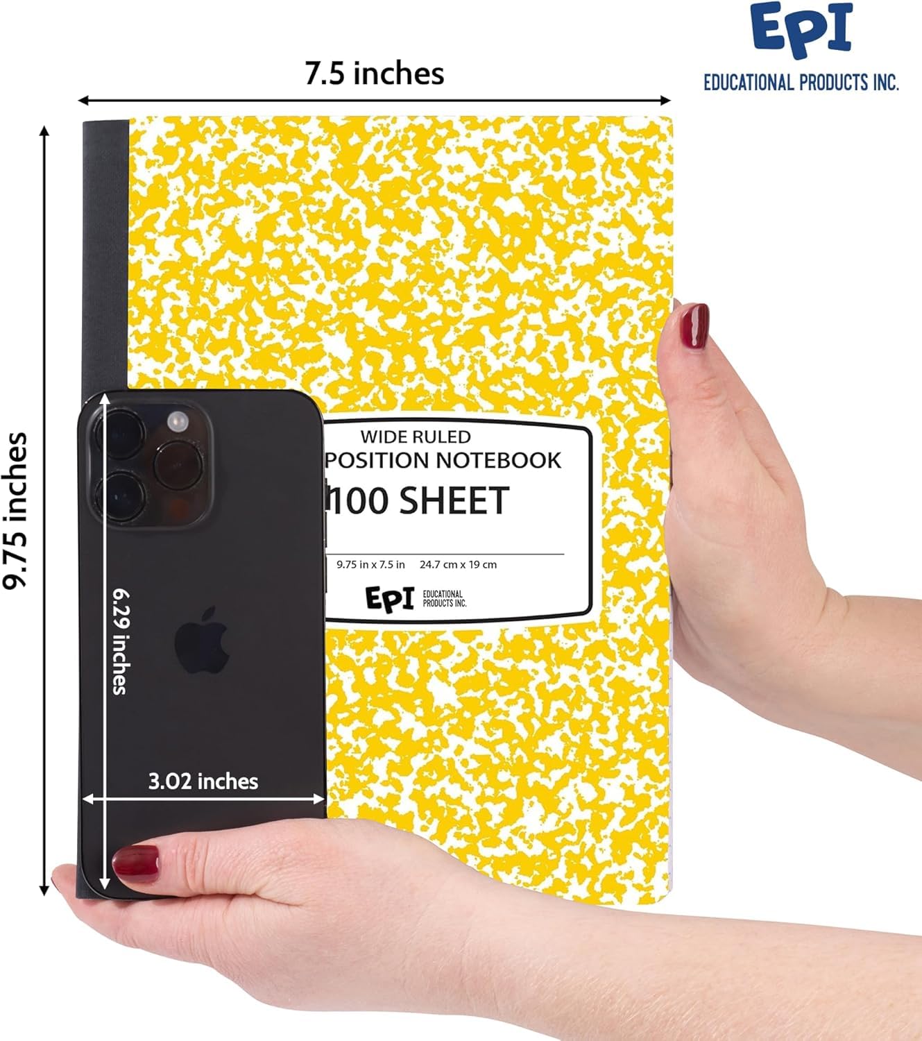 4 Pack - EPI Marble Hardcover Wide Ruled Composition Notebook | 200 Pages (100 Sheets), 9.75 x 7.5 in, Sturdy Sewn Binding | School, Office, Journaling, Notes