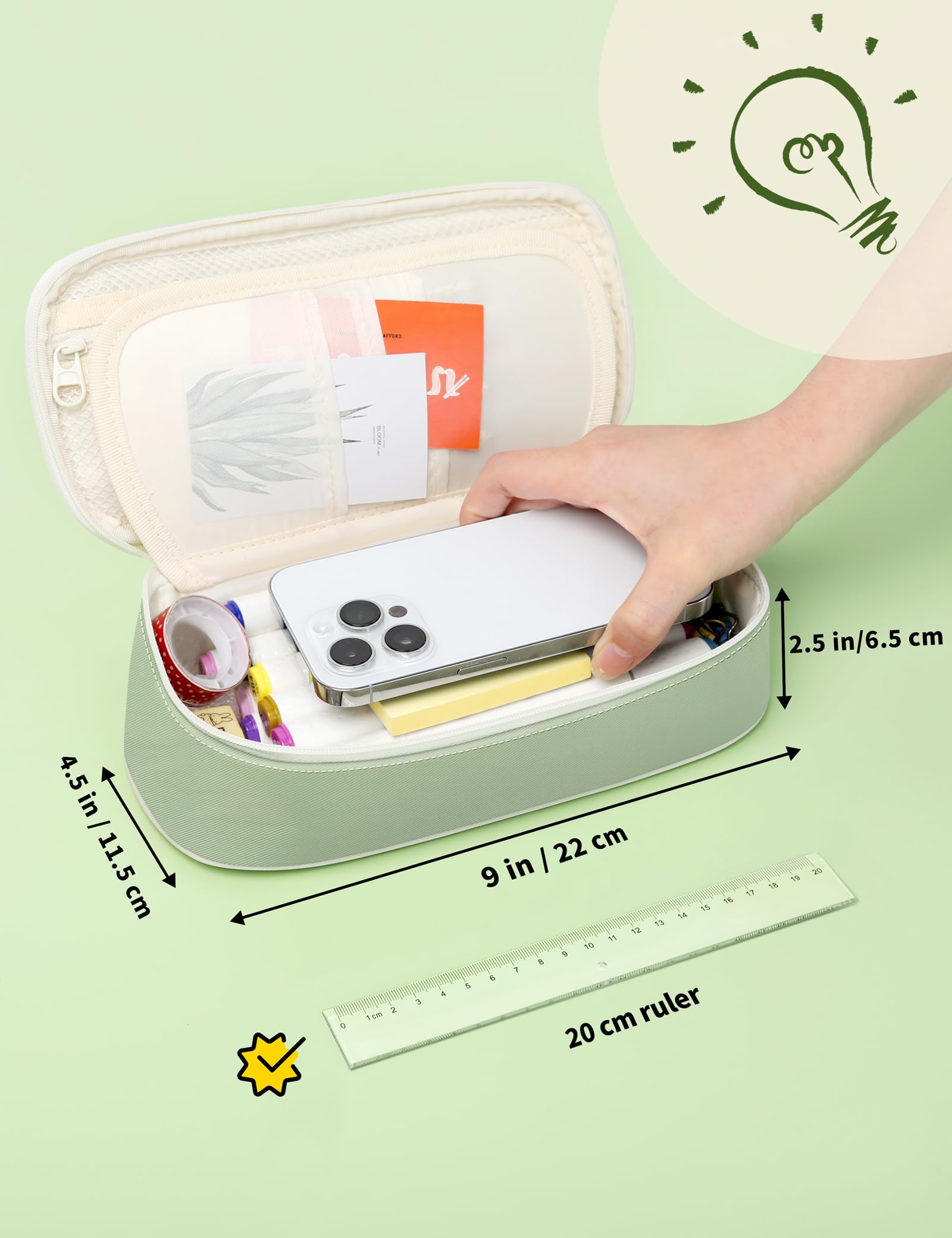 SUNEE Cute Pencil Case, Aesthetic Pen Pouch, Colored Large Pencil Bag with Zipper, Kawaii Stationery Storage and Organizer, School Supplies for Teen and Adult Girls, Blue