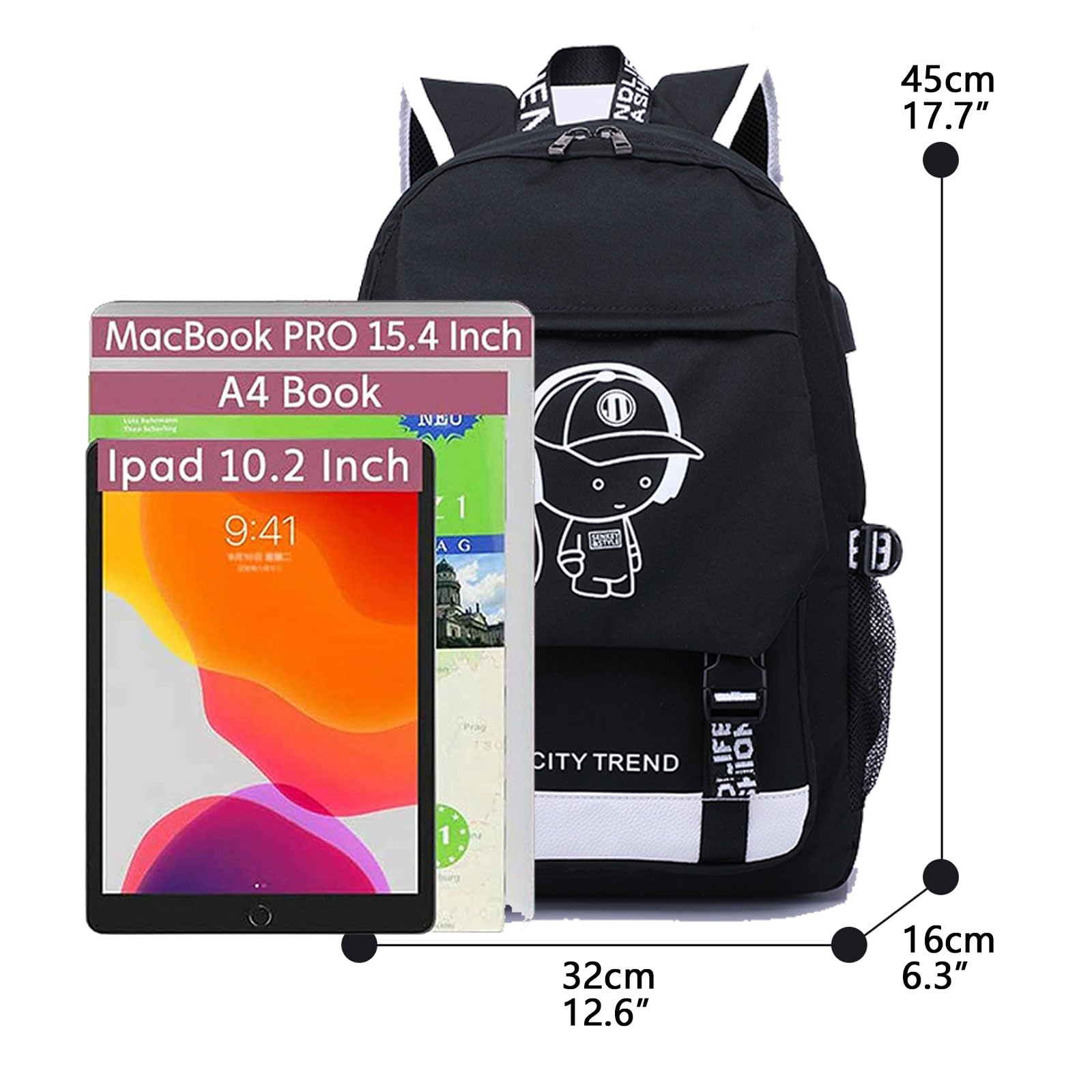 Asge Large Nylon Backpacks for Boys & Girls, Waterproof Satchel with Print, School Bags for 8-16 Years