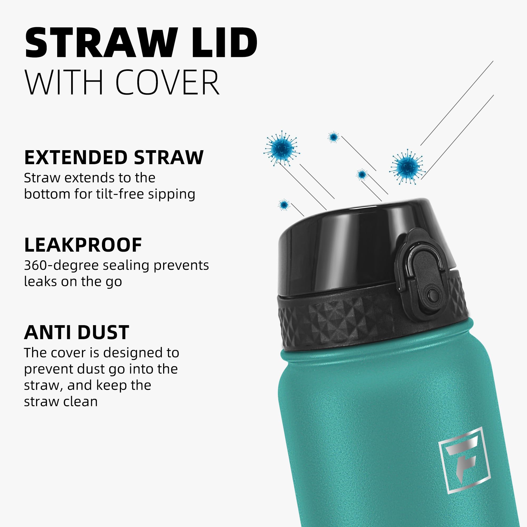 Fanhaw 20 Oz Kids Insulated Stainless Steel Water Bottle with Straw Lid, Leakproof & Anti-Dust Everyday Use Bottle for School, Women & Men, Back to School Essentials (Black)