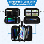 Game Controller Pencil Case for Boys Kids Teens, Large Capacity Pencil Pouch with 3 Compartments, 7 Pockets and Label Pocket for School College Office Travel (Red & Blue)