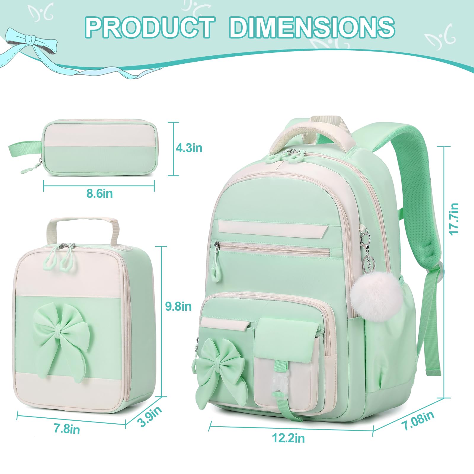 DIGOBAY Backpack for Girls, 3PCS Girls Backpack for School with Lunch Bag Pencil Case, Cute Kids Teens Bookbag for Kindergarten Elementary Preschool Middle School (Pink)